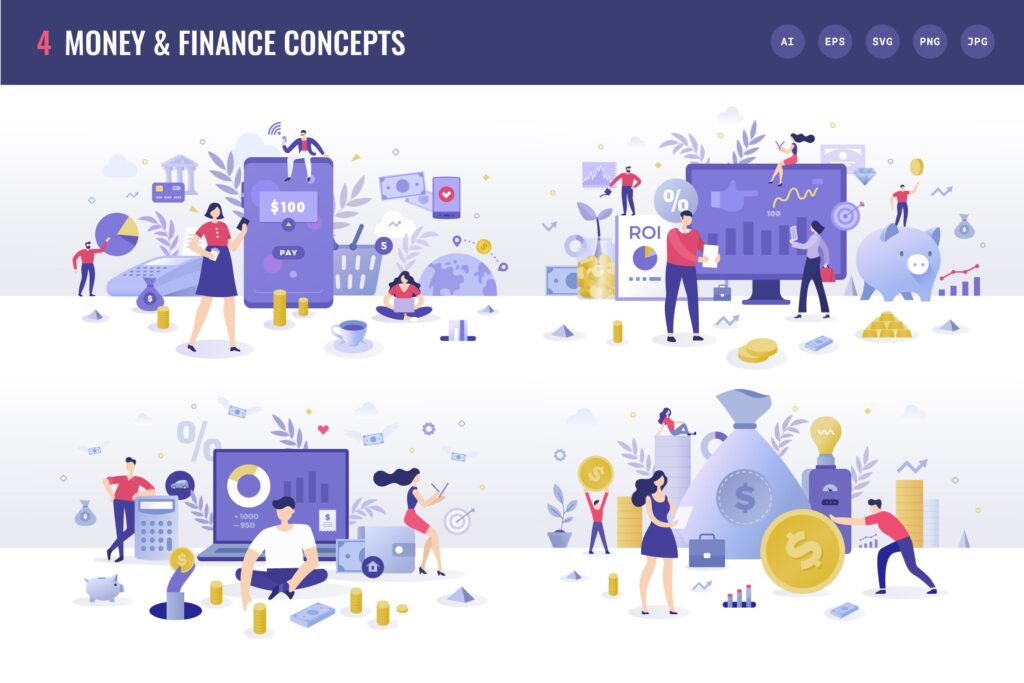 金融货币扁平风场景创意插图4 Money Finance Flat Illustration Concepts