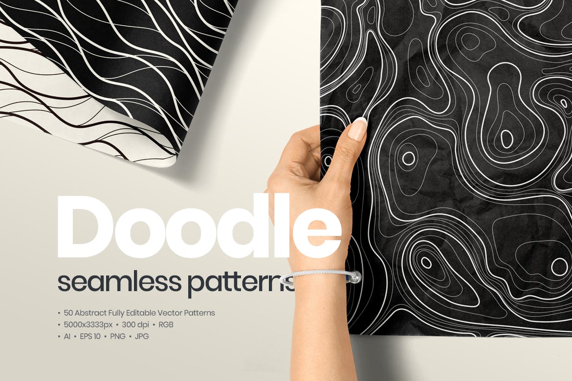 50个矢量抽象涂鸦几何线条装饰纹理50 Abstract Doodle Seamless Patterns