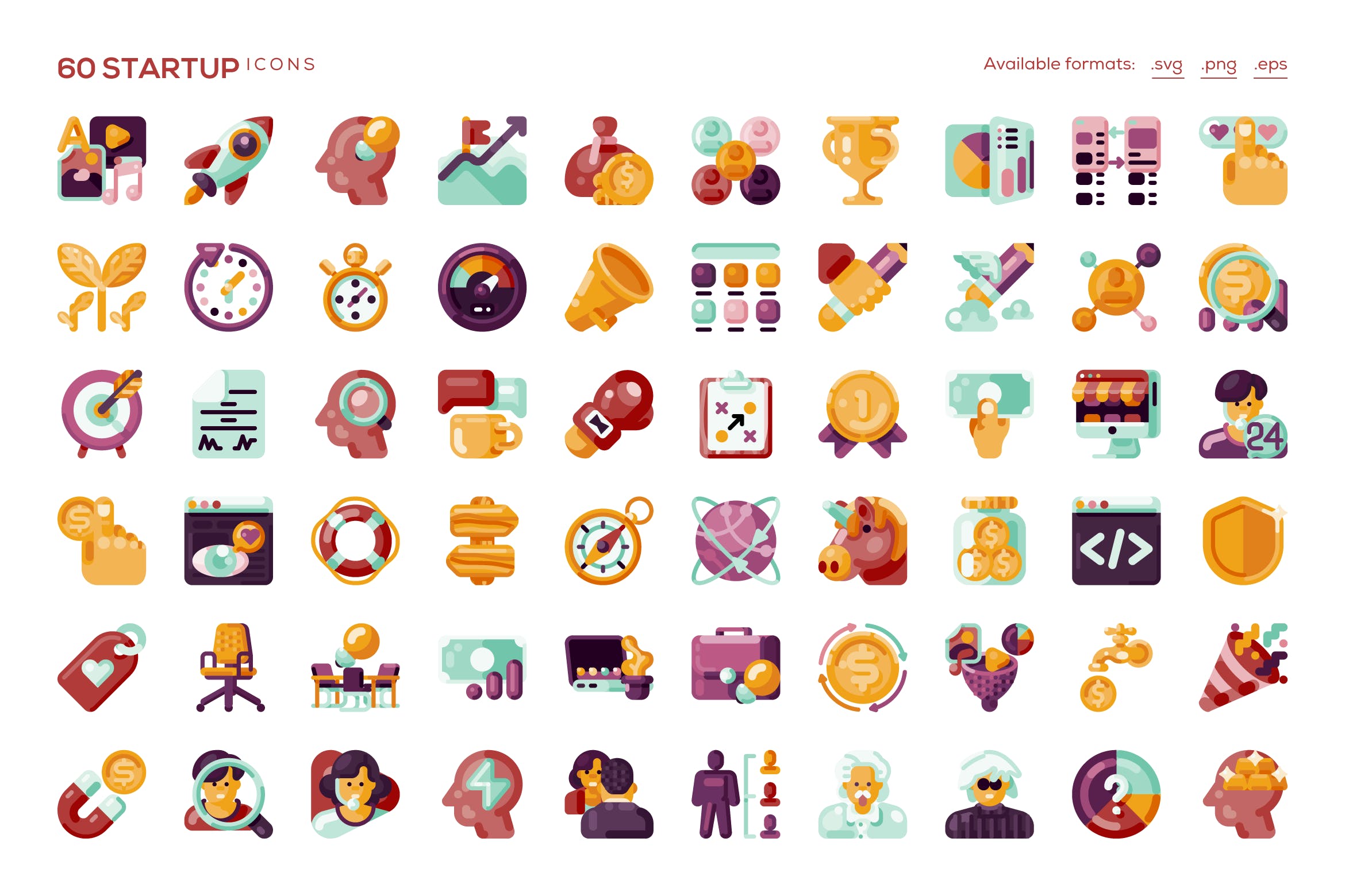 60个扁平化居家生活类创意图标源文件下载60 Startup Icons