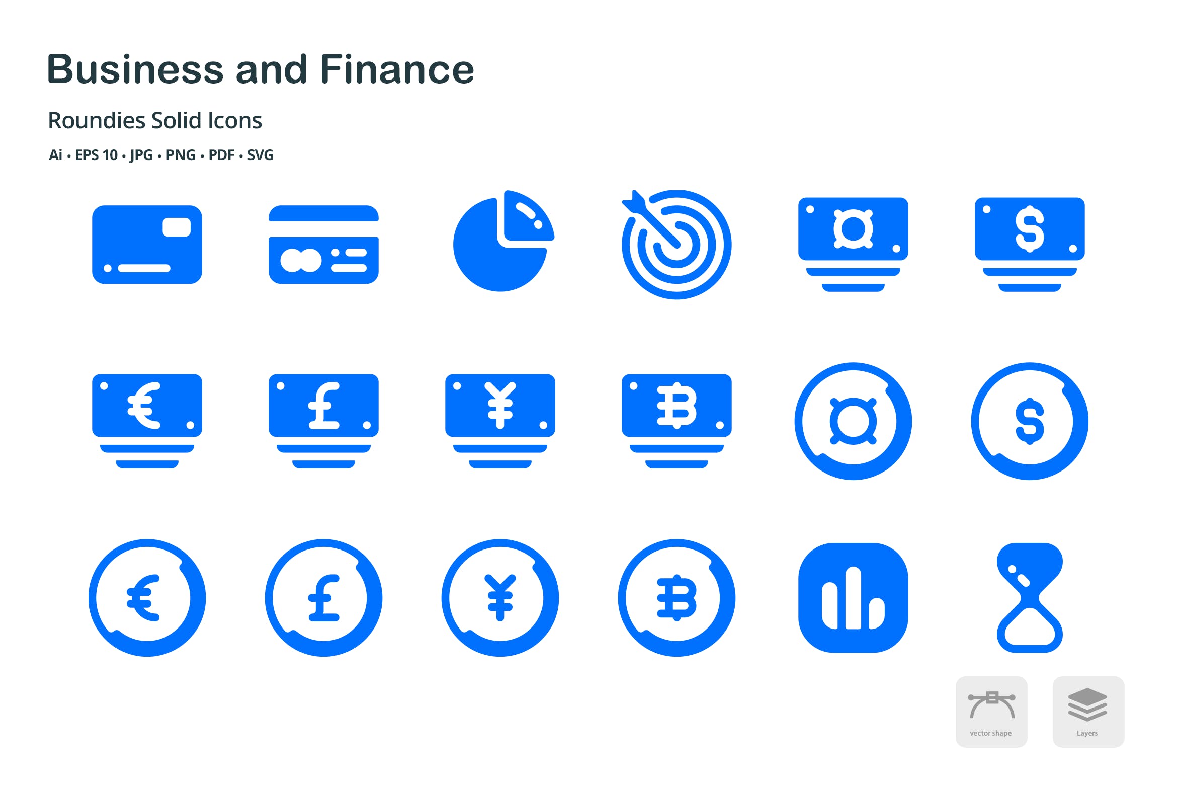 商业和金融圆形坚实的字形图标Business and Finance Roundies Solid Glyph Icons