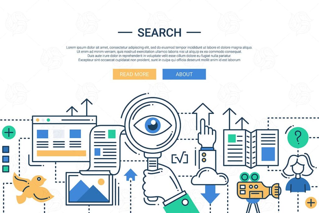 现代搜索引擎信息创意插图设计Illustration of modern search engine line image插图