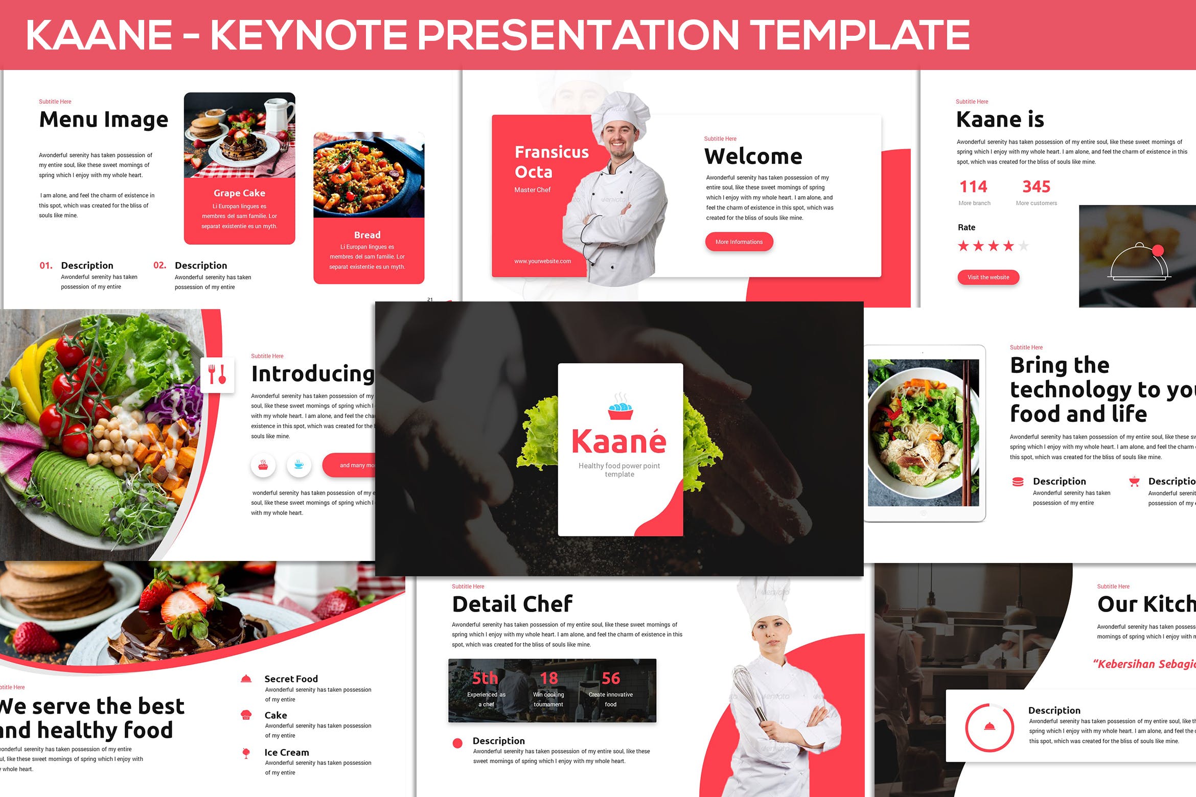 美食餐饮西餐料理模板幻灯片演示Kaane – Fresh Keynote Template