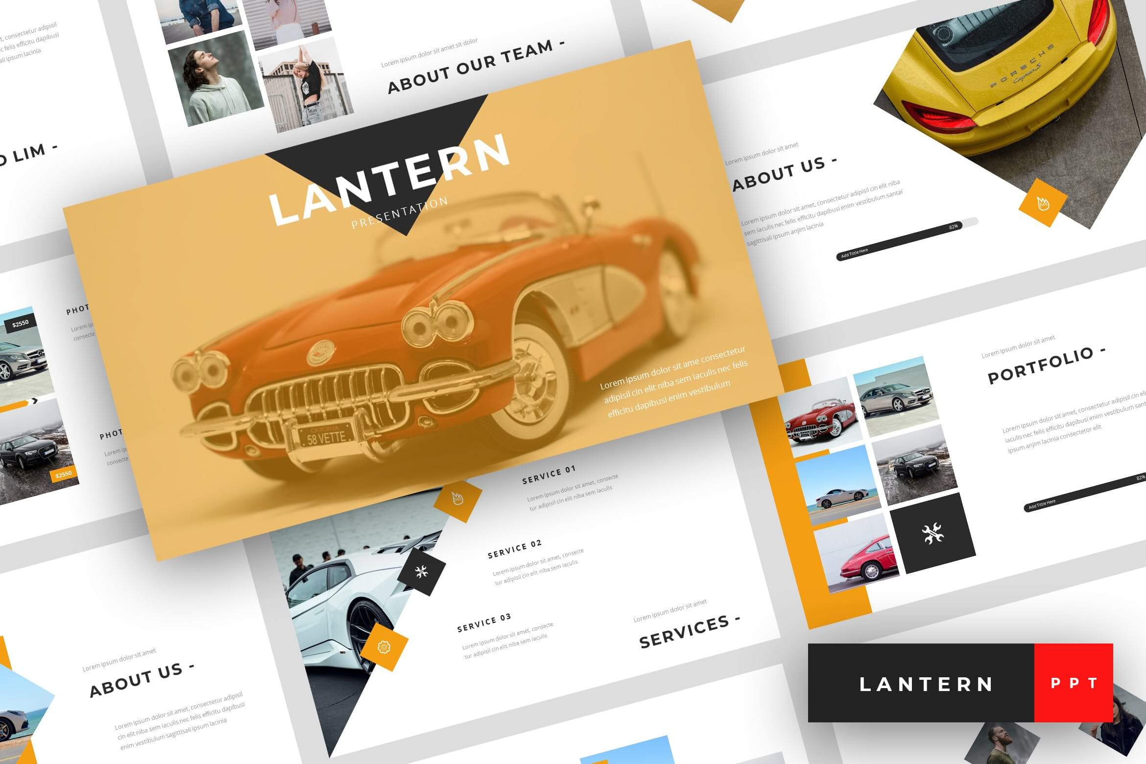 汽车品牌销售/市场策划PPT幻灯片模板Lantern Car Dealership PowerPoint Template