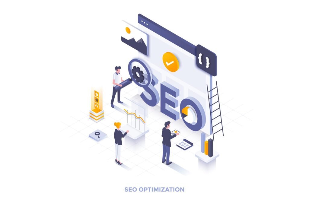 现代平面设计的SEO优化2.5D插图Seo Optimization