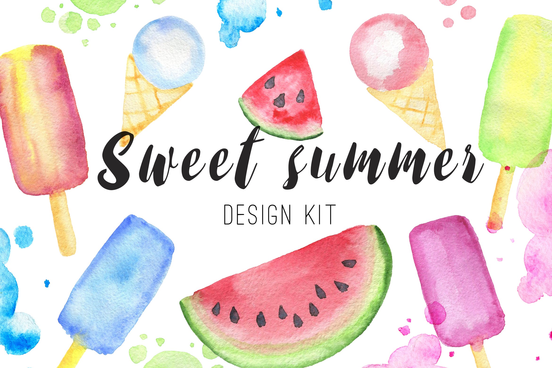 5个夏天矢量图案的糖果水果素材装饰图案纹理素材Sweet Summer Design Kit