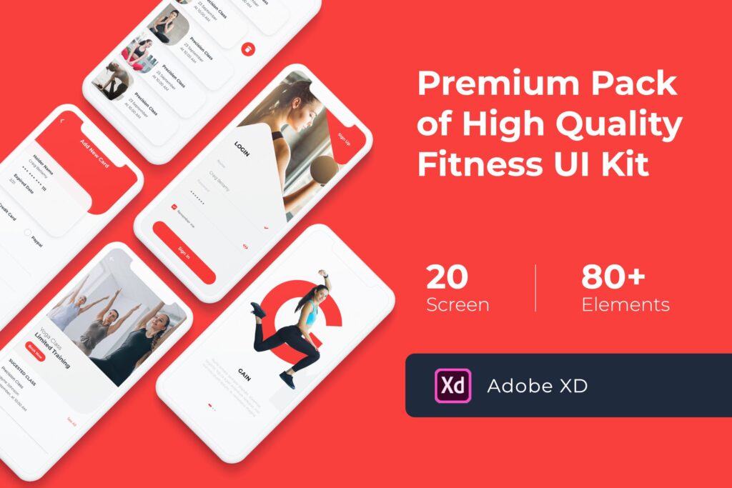 健身房和健身移动应用程序UI套件Gym and Fitness Mobile UI KIT for XD