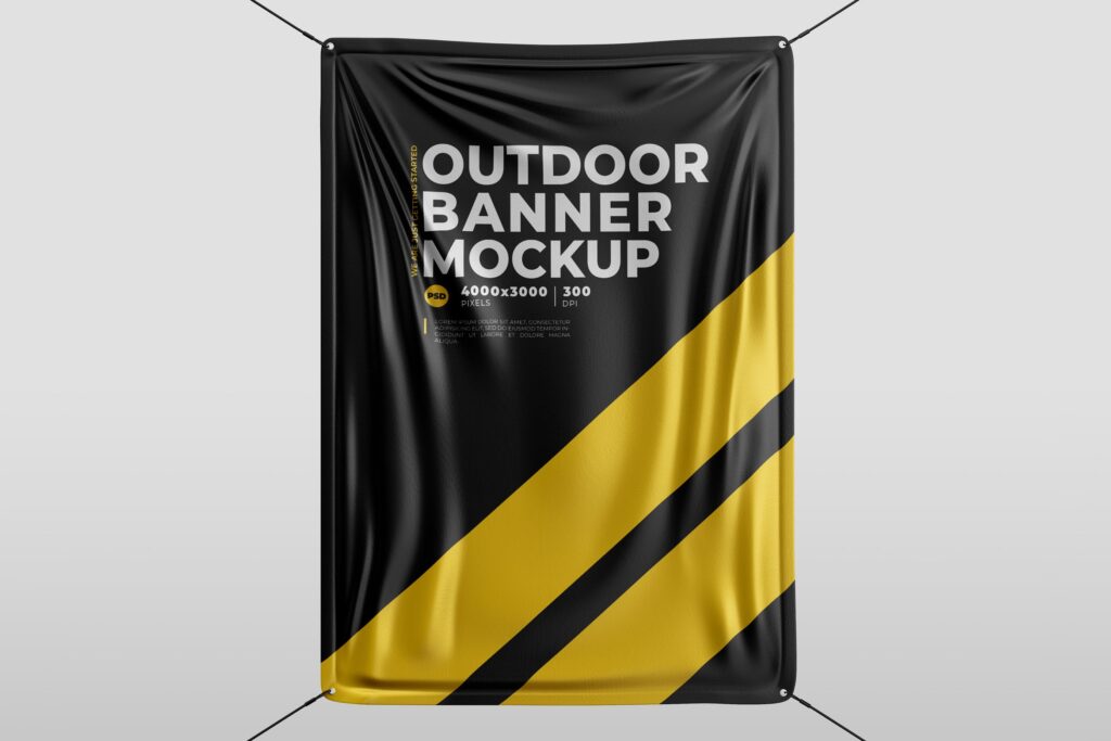 户外大横幅广告模型样机效果图Outdoor Banner MockUp