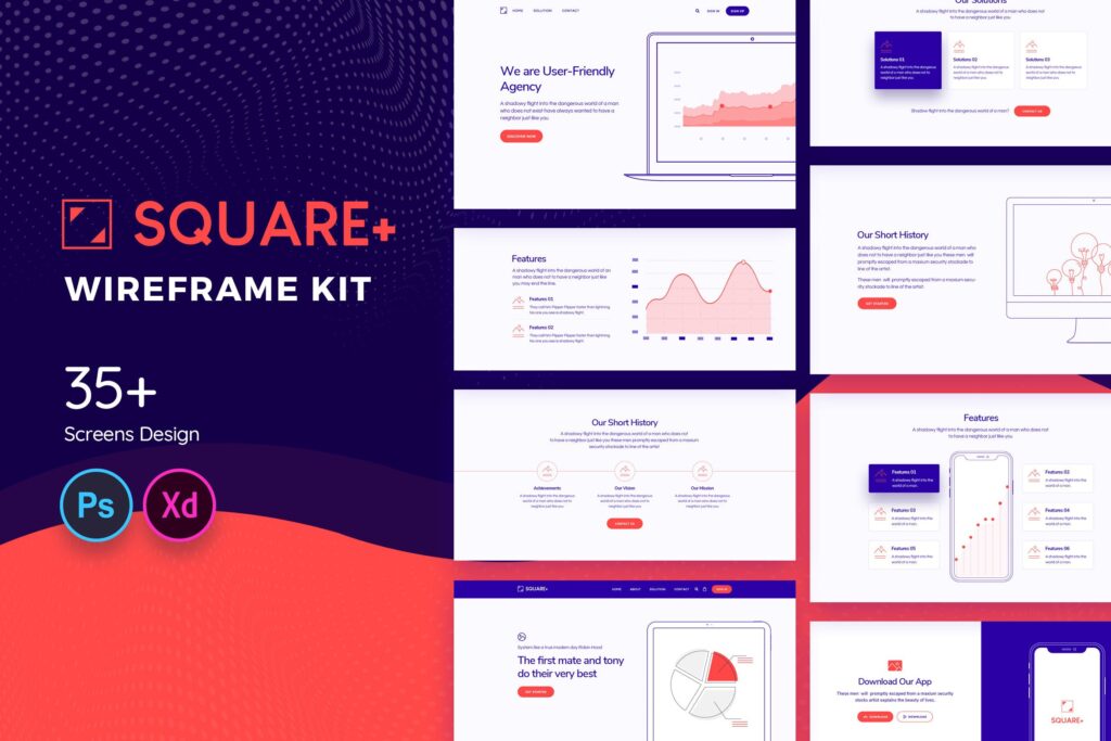 35个商务类WEB端网站素材模板Square Web Wireframe Kit