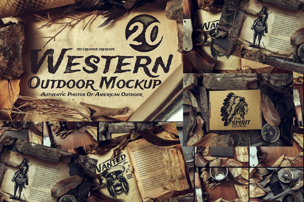 20张真实西方古典书籍样机模型展示效果图Western Outdoor Mockup Photos