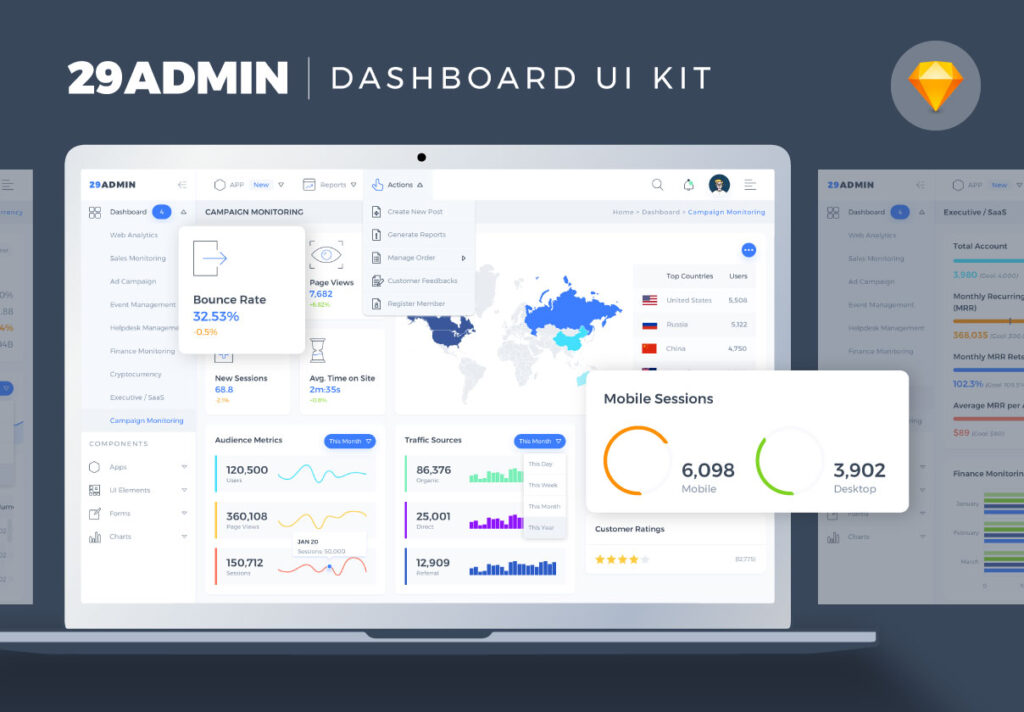 29个中台界面仪表界面数据图表素材下载29Admin Dashboard UI Kit