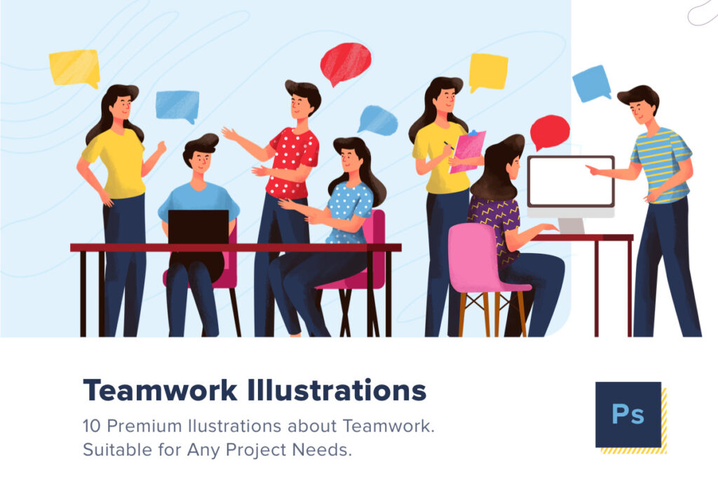 团队协作场景插画网站广告图矢量插图Teamwork Illustration Pack