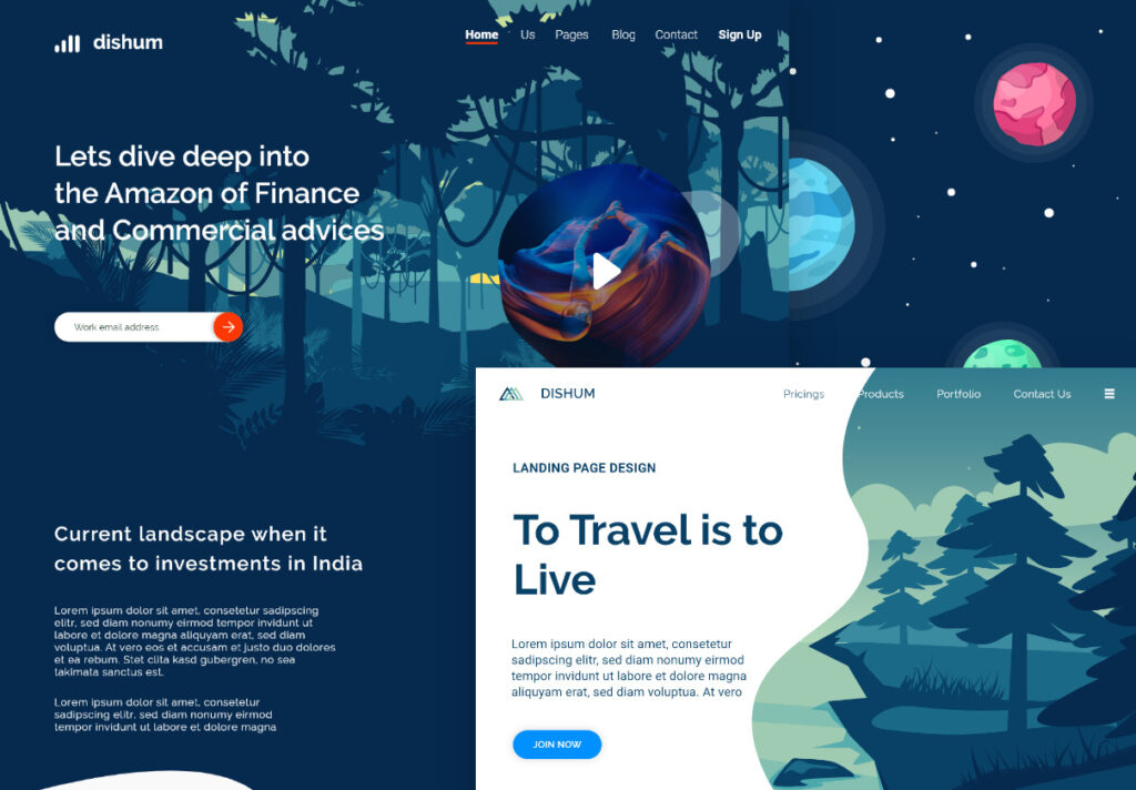 多用途的启动产品登录页面插图素材下载Dishum Web Landing Page UI
