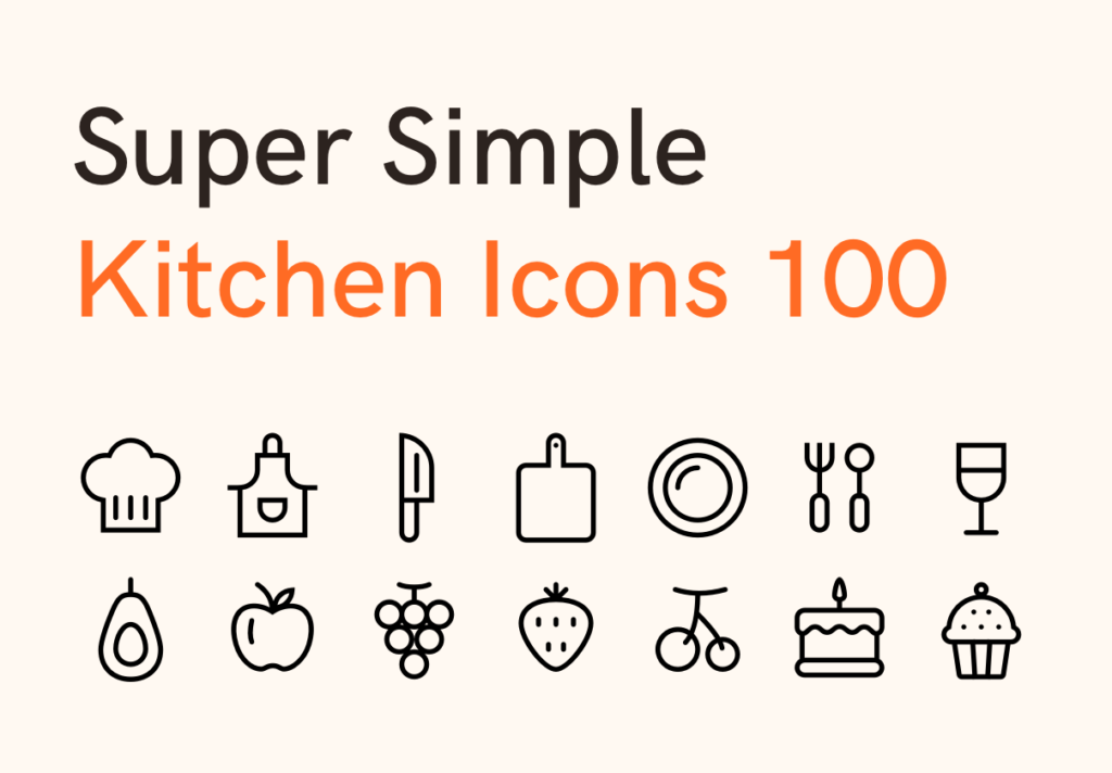 100个美食餐饮类矢量线性图标下载Super Simple Kitchen Icons 100