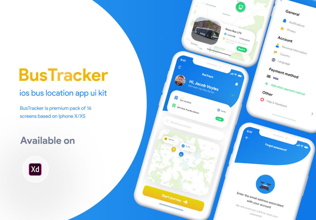 巴士出行类定位软件UI设计套件模型下载BusTracker app UI Kit