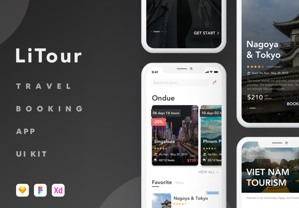 美学旅行预订移动应用设计套件素材下载LiTour Travel Booking App UI Kit