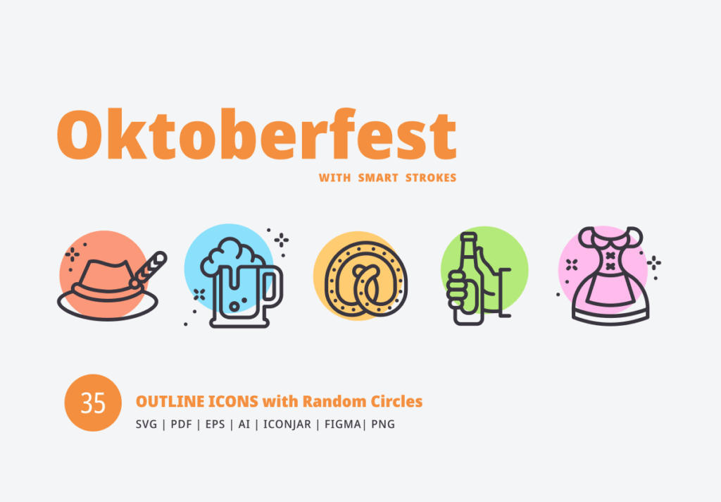 描边风啤酒派对场景线性图标素材下载Oktoberfest Random Circles