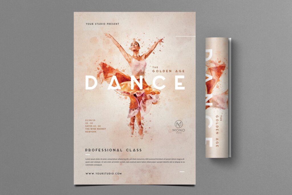 水墨风格芭蕾舞蹈传单海报传单模板素材下载Ballet Dance Flyer