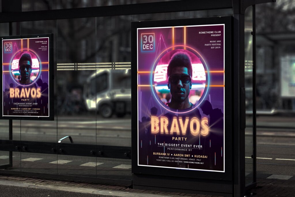 精致高端音乐和聚会海报传单模版素材Bravos Music and Party Poster HR