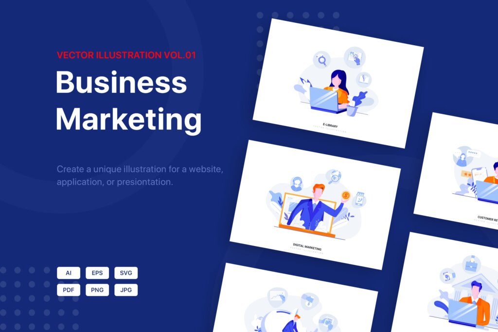 现代商业办公场景矢量插画素材下载Business Marketing Illustration Pack