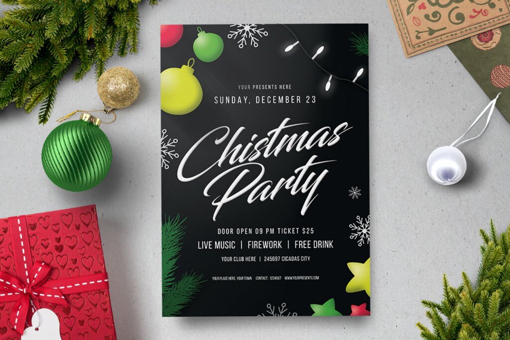 精致文艺时尚圣诞晚会宣传单传单海报模板Christmas Party Flyer APN2TD