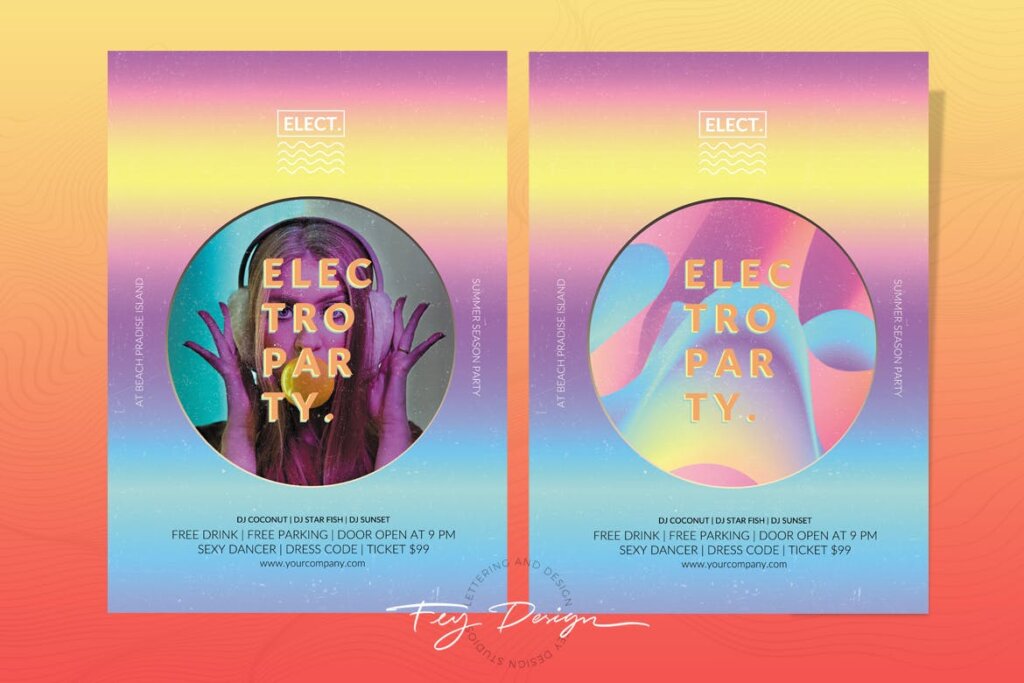 文艺渐变背景电子派对宣传单模板Electro Party Flyer Template