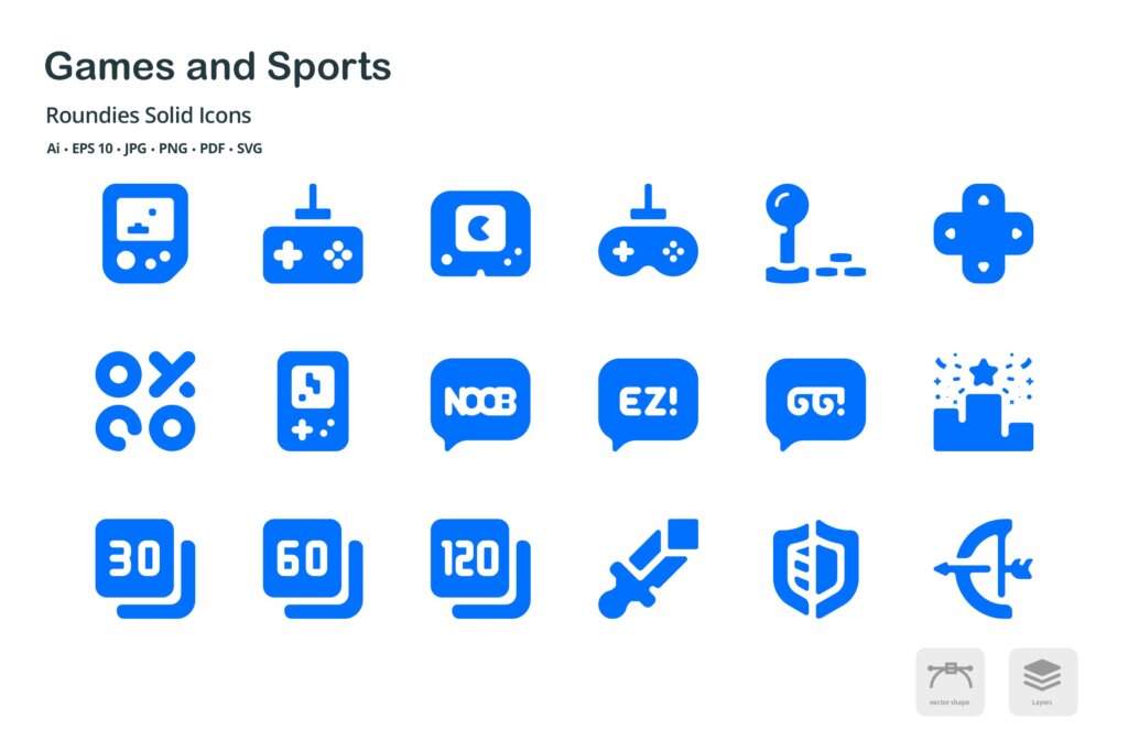 游戏和运动创意系列图标源文件下载Games and Sports Roundies Solid Glyph Icons