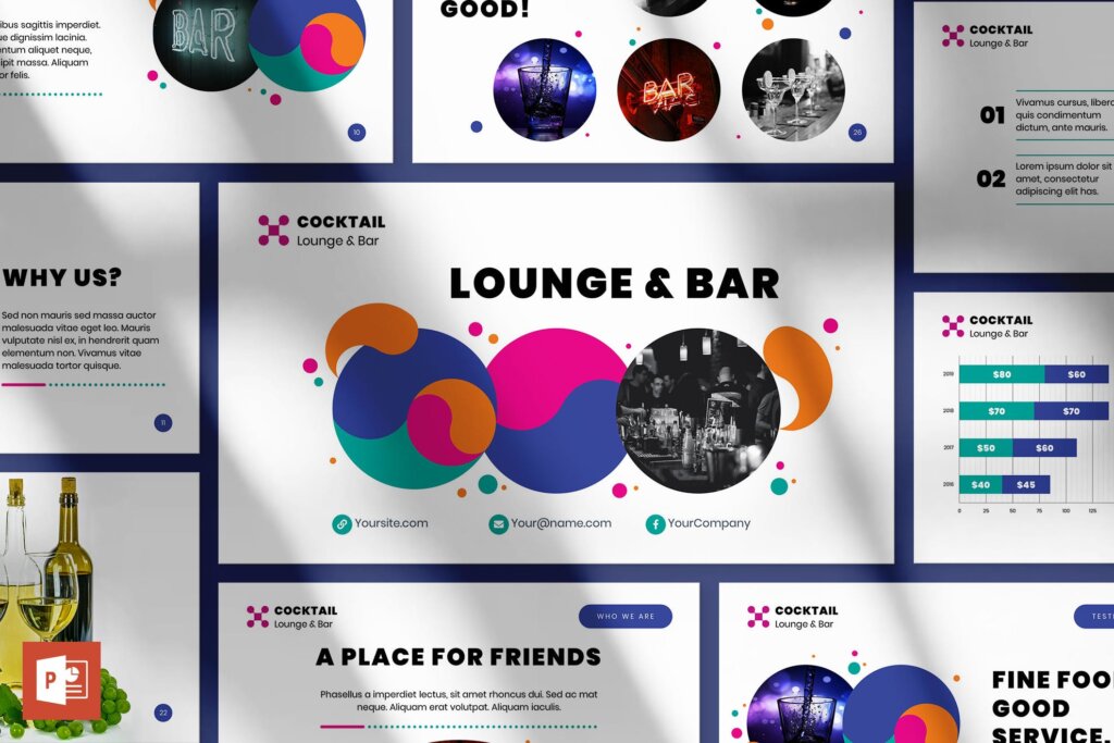 现代简约文艺创意幻灯片PPT模板素材Lounge Bar PowerPoint Presentation Template