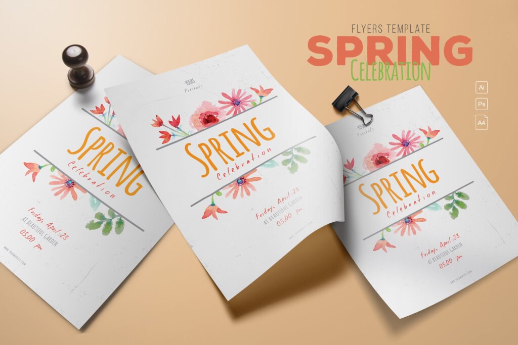 春天庆祝传单海报模式素材下载Spring Celebration Flyer