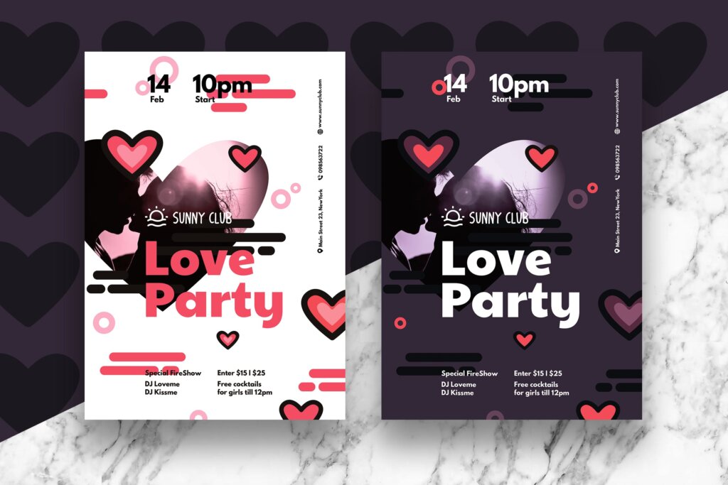 浪漫文艺情人节海报传单模板素材下载Valentine Party Flyer/Poster #3 RFFH24