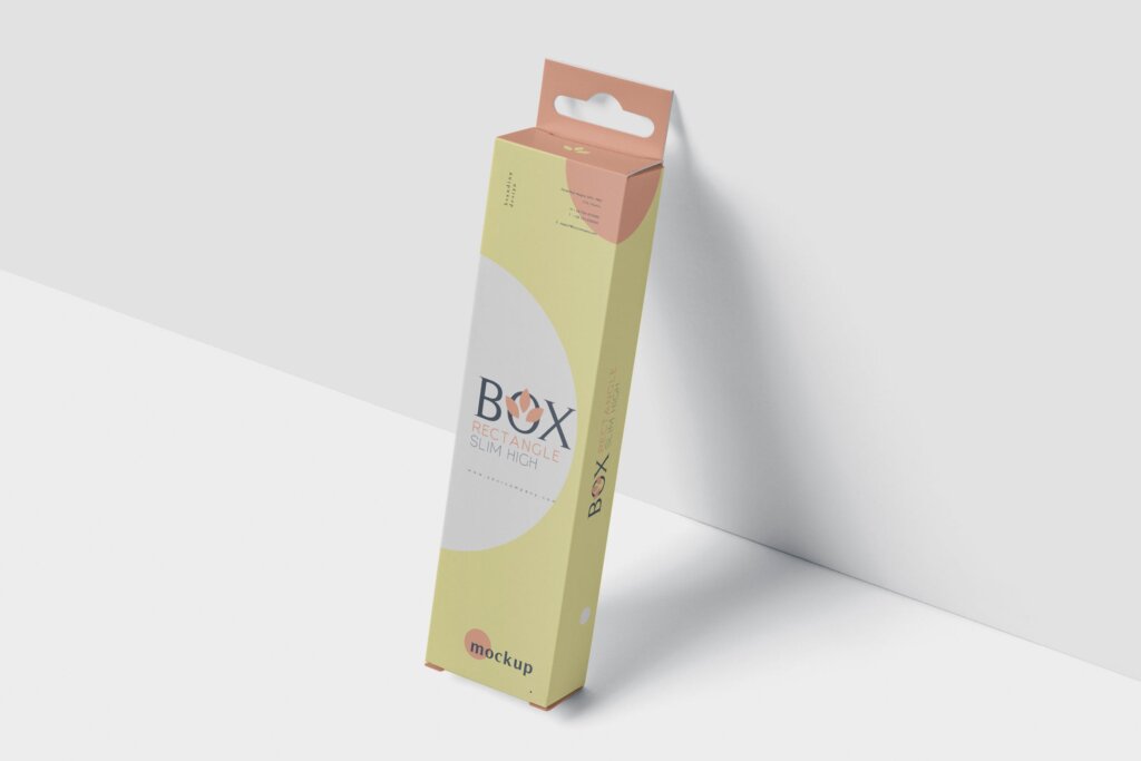 方形文艺精致铅笔盒样素材下载Box Mockup with Hanger – Rectangle Slim High