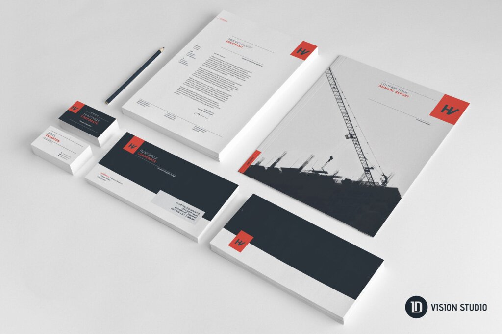 企业品牌识别系统/办公文具模板样机素材Huntsville Stationery Identity