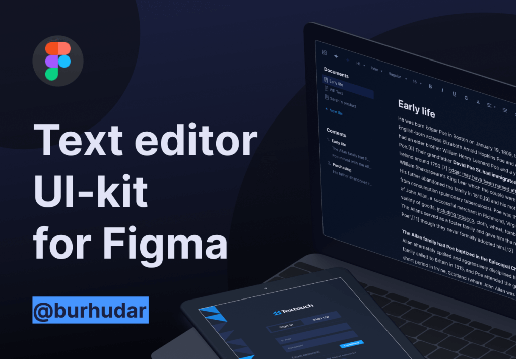仪表盘和页面导航后台界面数据管理中台界面设计套件Text editor for figma